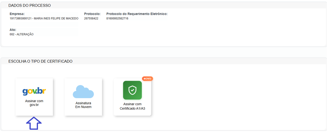 Escolha o Tipo de Certificado