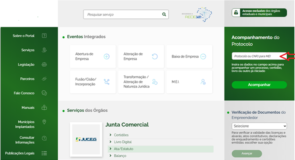 Tela inicial - Acompanhamento do Protocolo