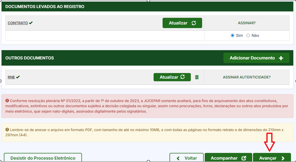 Documentos levados ao registro