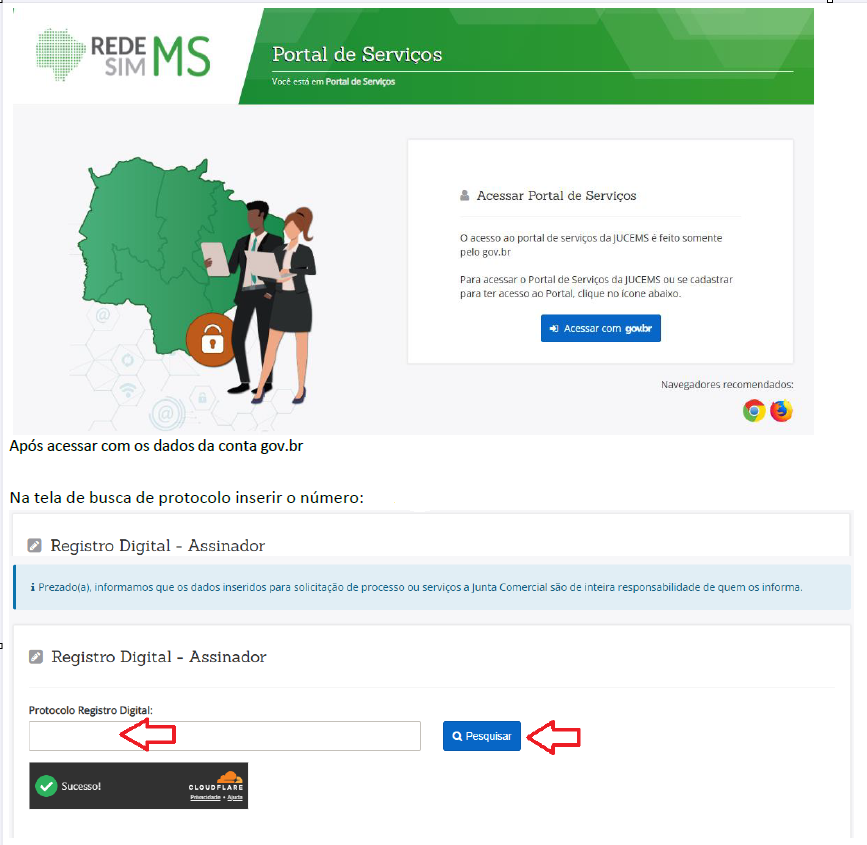 Portal de Serviços - campo Protocolo Registro Digital