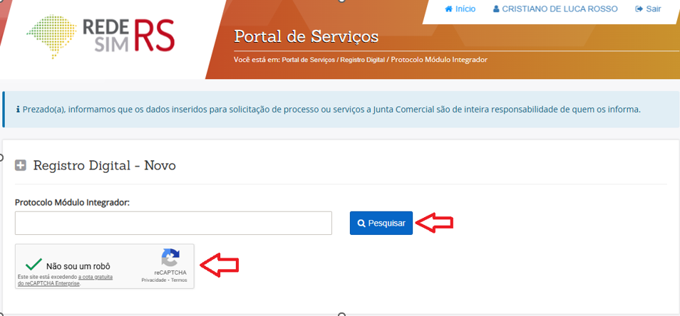 Tela de busca de protocolo