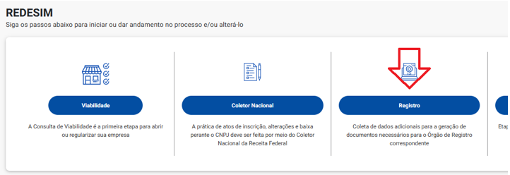 Painel REDESIM - opção Registro